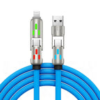 🔥 【2 kusy za 21 eur】 🔥 (dĺžka 2 metre) Kábel 4 v 1 PD 240 W – rýchle nabíjanie cez USB‑C, Lightning a USB‑A, hliník a silikón, synchronizácia dát ⚡📱