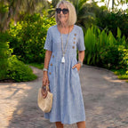 👗🏕️【S-2XL】Lahka in lepa črtasta midi obleka