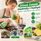 ✨ Silný odmasťovač na kuchyňu — účinne odstráni pripálený tuk, usadený karbón a odolnú špinu z varnej dosky, digestora a kuchynského riadu.