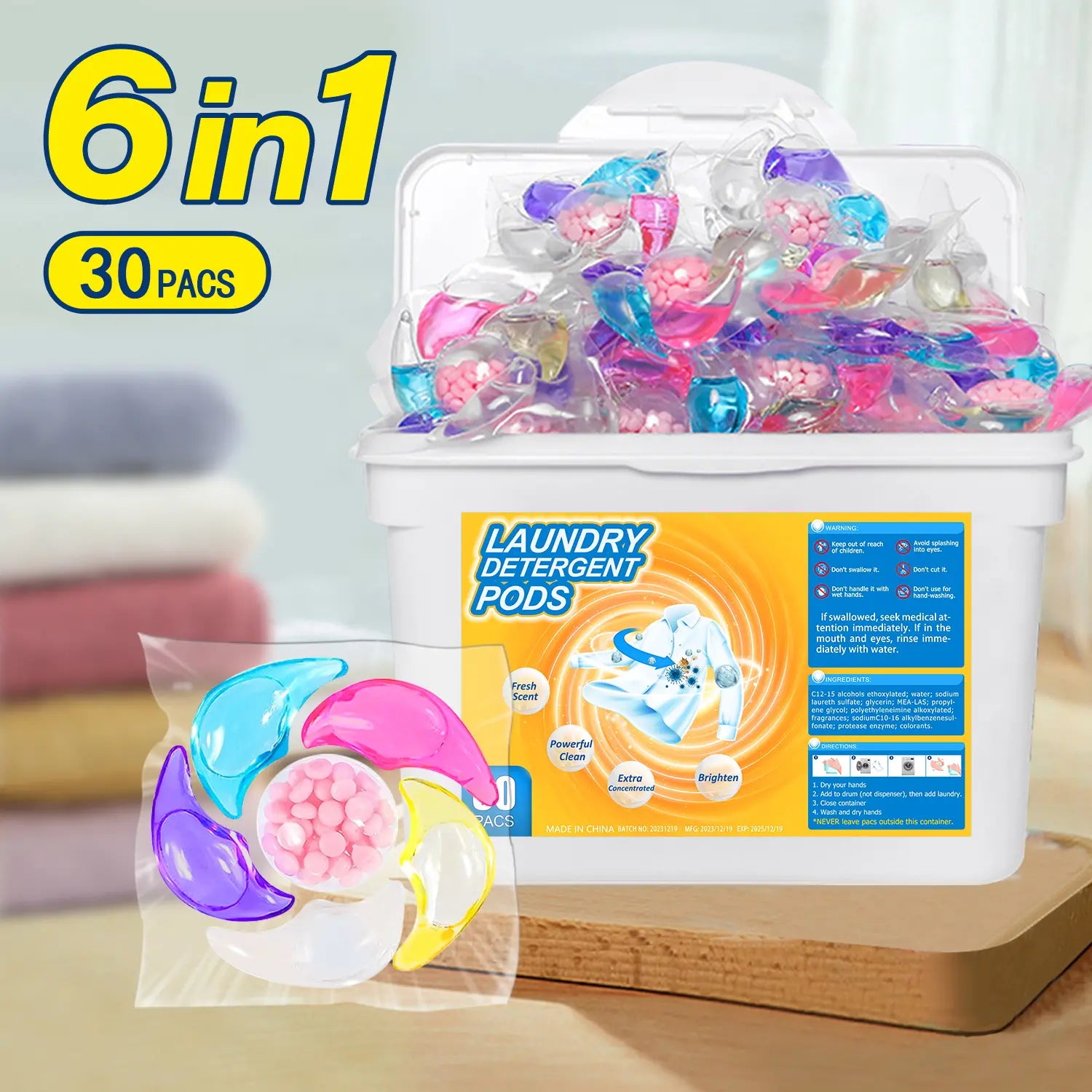 ✨👚【100 kusov】✨Extra veľké vedierko 6v1 vonné perličky na bielizeň odstraňujú škvrny a zanechávajú vôňu, hladko eliminujú roztoče a baktérie