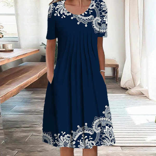 【Zľava 50%】【Veľkosti S-5XL】🌺🌺 Moderné šaty s okrúhlym výstrihom a potlačou.