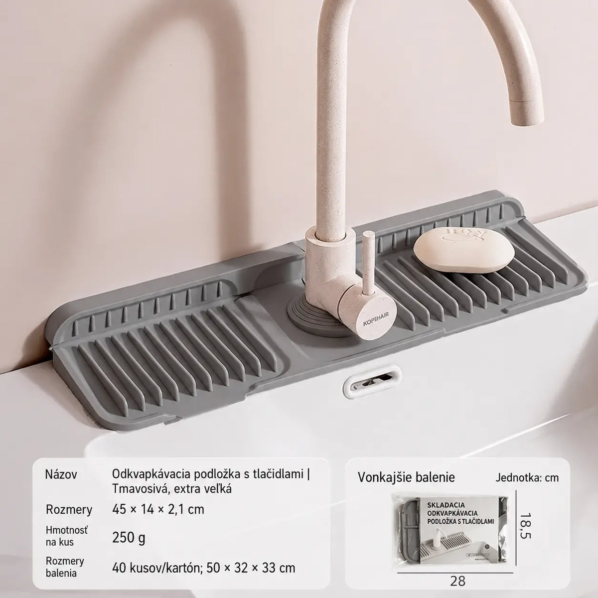 🚰【Silikónová odkvapkávacia podložka na batériu】Pomáha udržiavať váš drez usporiadaný a suchý. Praktická na každodenné umývanie riadu aj upratovanie! ✨