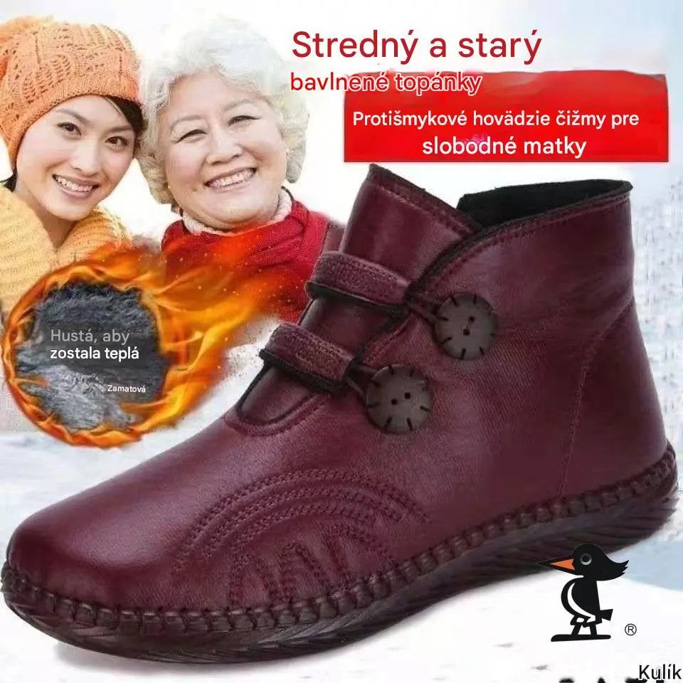 💥【Zľava 50%】【Veľkosti 35-40】Dámske ručne vyrobené protišmykové topánky z pravej kože a bavlny na jeseň/zimu
