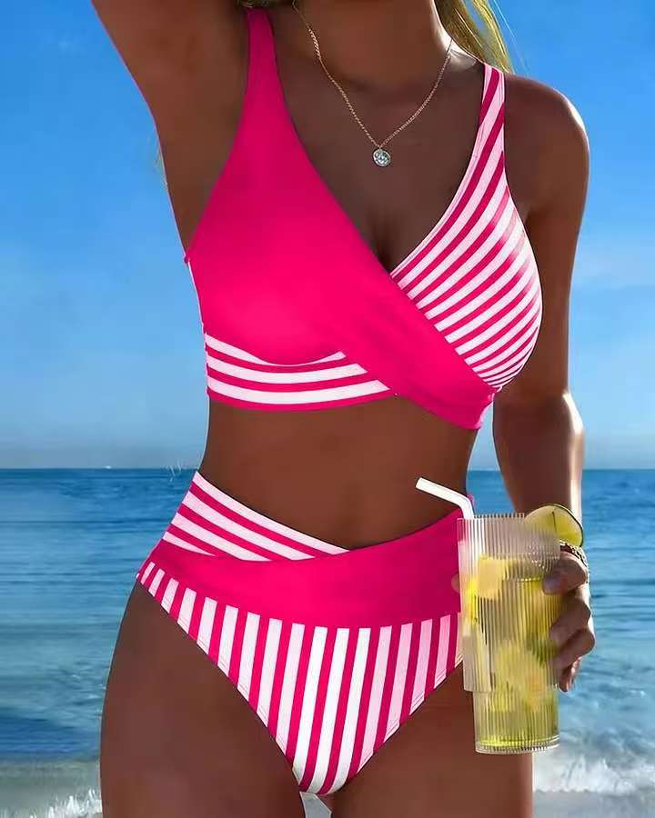 😍【S-3XL】（40kg-100kg）Dvojdielne bikiny s farebnými blokmi✅Platba na dobierku