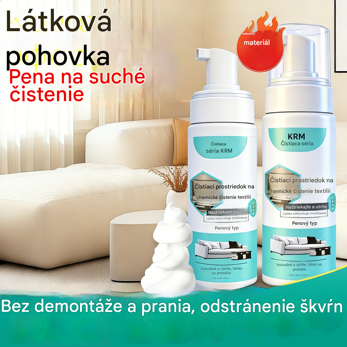 To visokozmogljivo čistilo za kavče ima močne zmogljivosti odstranjevanja madežev, ne potrebuje vode in je primerno za kemično čiščenje tkanin.