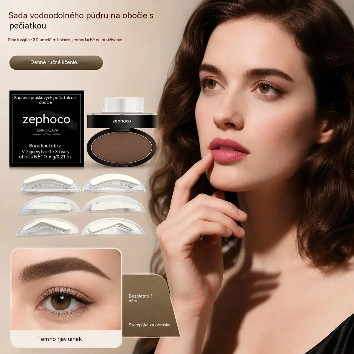 💆‍♀️Sada pečiatky a púdru na obočie💖obsahuje tri páry pečiatok v tvare obočia.