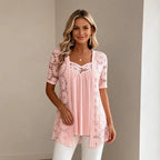 👚 Elegantný sieťovaný top 2 v 1 s čipkou – tvarujúci a upravujúci bruško, dostupný v 5 farbách, veľkostiach S – 4XL! 🌸✨