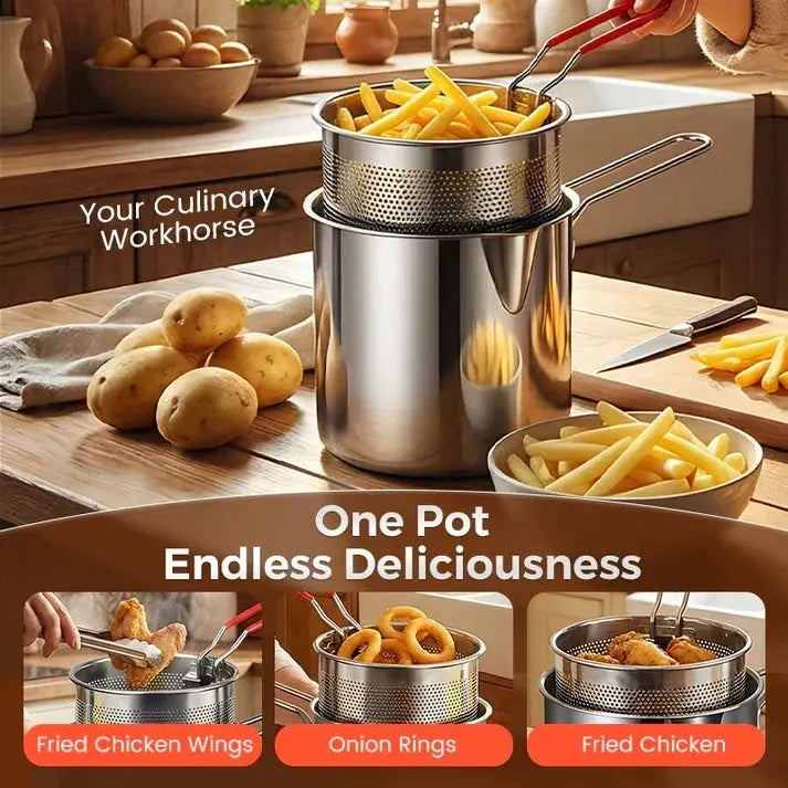 Minifritéza z nehrdzavejúcej ocele s fritovacím košom – Kompaktná, šetrí olej a nestrieka! 🍟🍗