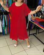 🌺👗【S-5XL】Nové čipkované šaty s okrúhlym výstrihom a krátkym rukávom