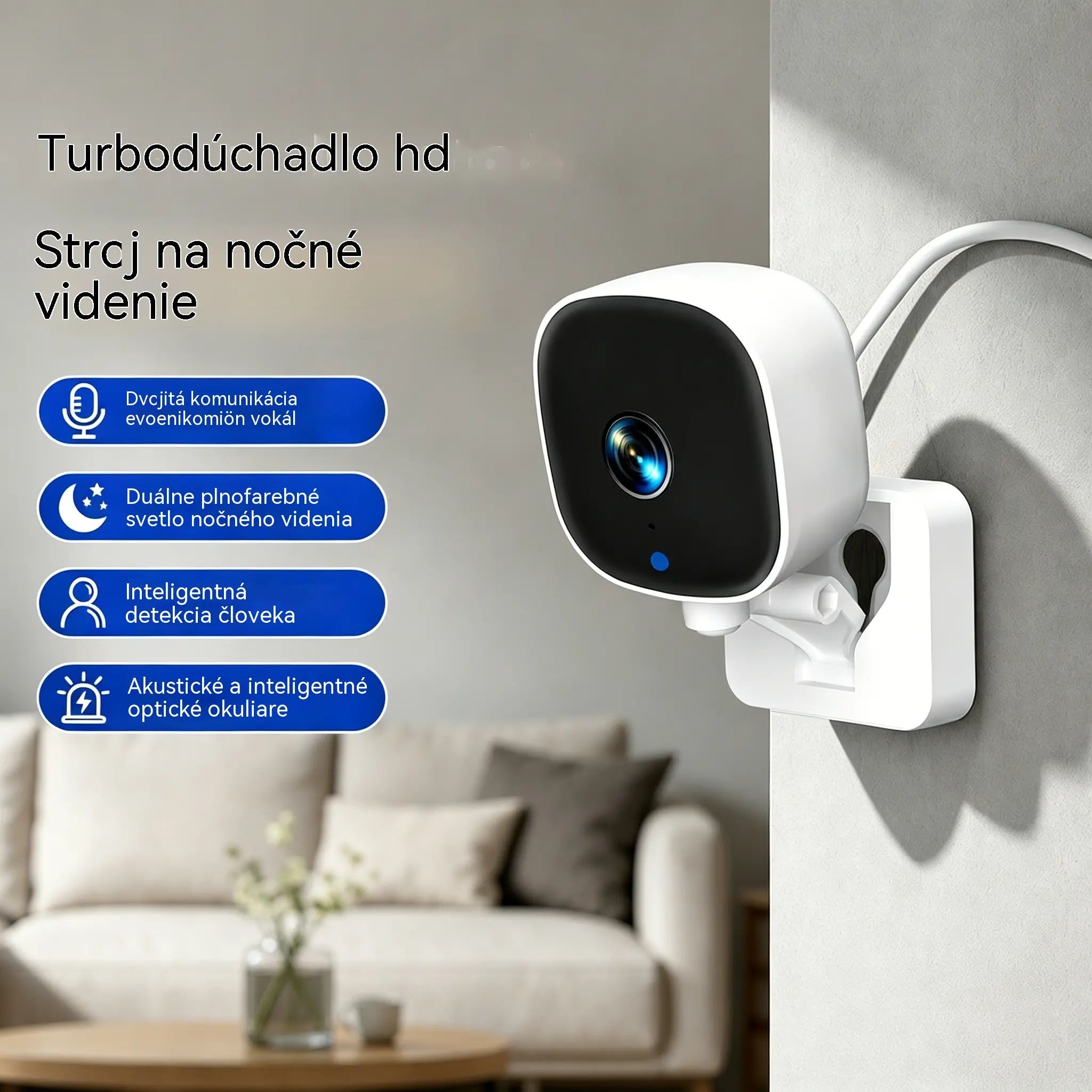 Kamera s vysokým rozlíšením a inteligentným monitorovacím systémom pre domácnosť s funkciou diaľkového bezdrôtového Wi-Fi pripojenia, infračerveného nočného videnia a obojsmerného zvuku.