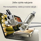 🔥 【2 kusy za 21 eur】 🔥 (dĺžka 2 metre) Kábel 4 v 1 PD 240 W – rýchle nabíjanie cez USB‑C, Lightning a USB‑A, hliník a silikón, synchronizácia dát ⚡📱