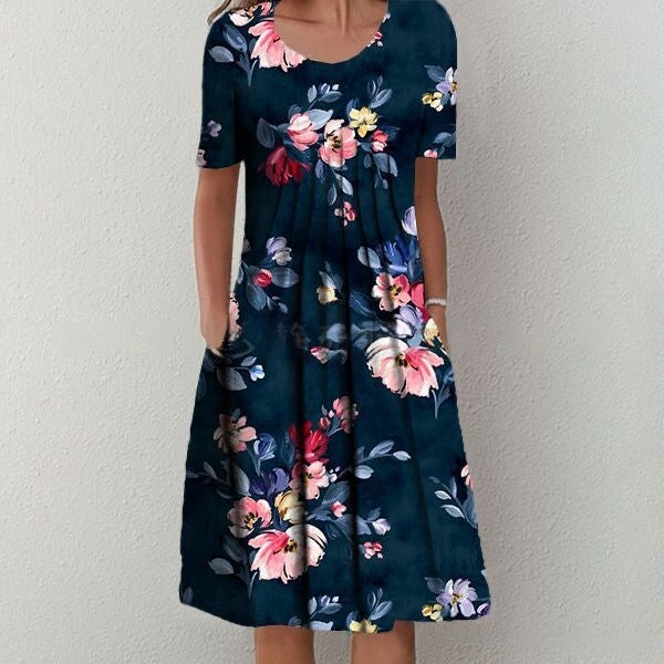 【Zľava 50%】【Veľkosti S-5XL】🌺🌺 Moderné šaty s okrúhlym výstrihom a potlačou.