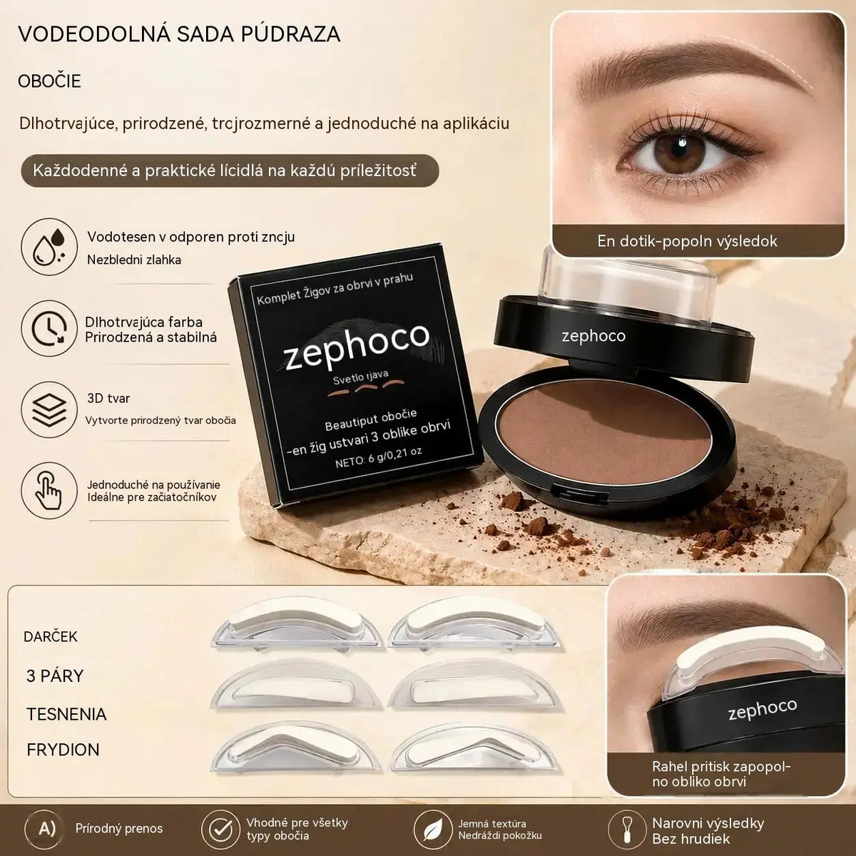 💆‍♀️Sada pečiatky a púdru na obočie💖obsahuje tri páry pečiatok v tvare obočia.