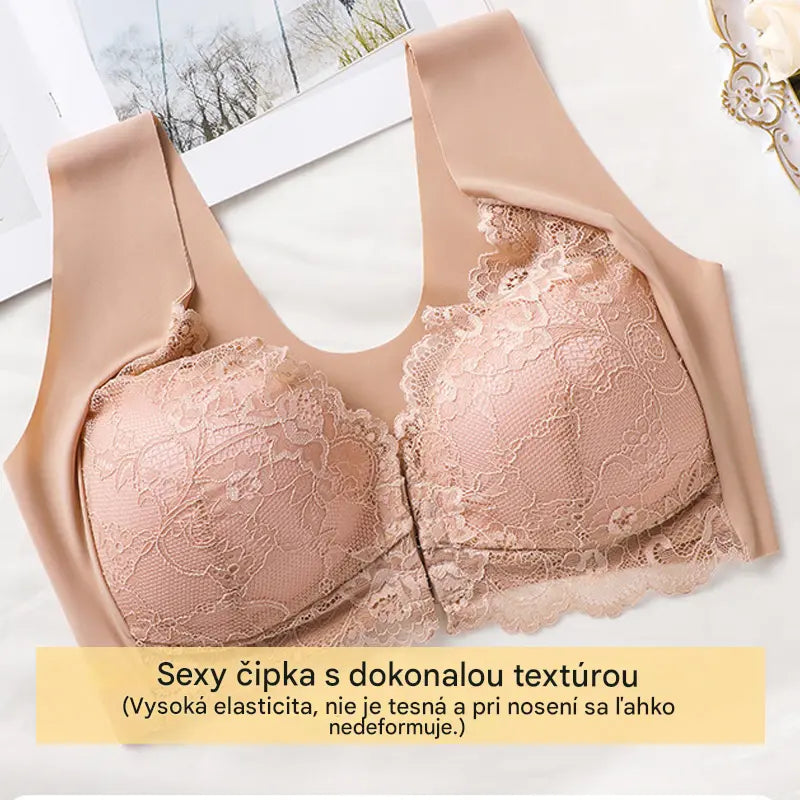 🔥💕【40-100 kg】✨👙 Podprsenka s push-up zapínaním vpredu a nádhernou čipkovou ozdobou vzadu