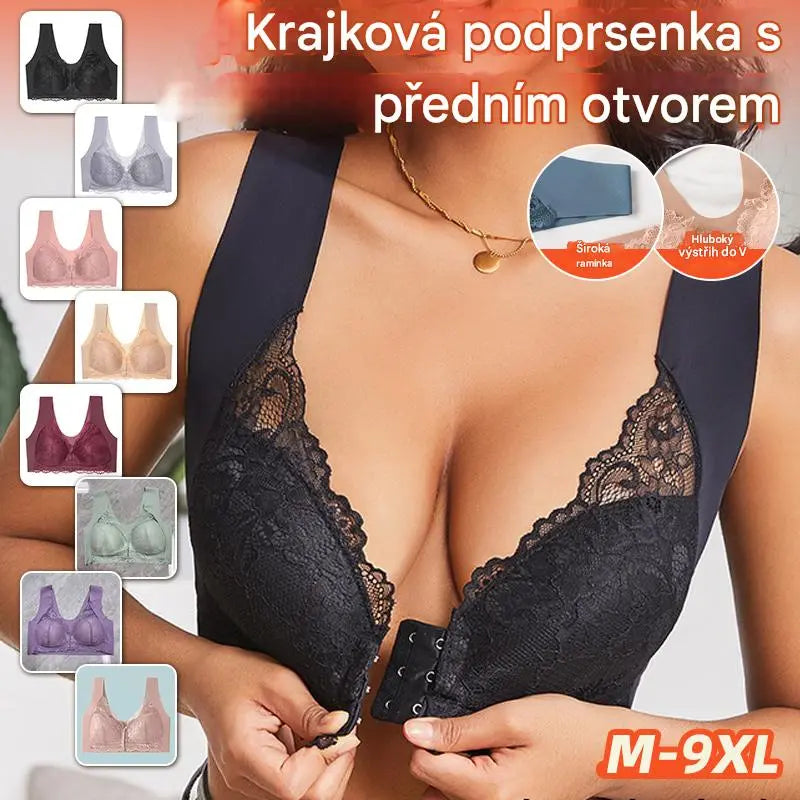 🔥💕【40-100 kg】✨👙 Podprsenka s push-up zapínaním vpredu a nádhernou čipkovou ozdobou vzadu