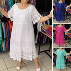 🌺👗【S-5XL】Nové čipkované šaty s okrúhlym výstrihom a krátkym rukávom