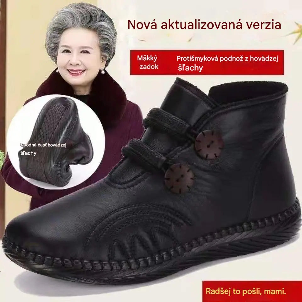 💥【Zľava 50%】【Veľkosti 35-40】Dámske ručne vyrobené protišmykové topánky z pravej kože a bavlny na jeseň/zimu
